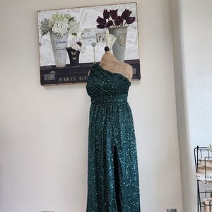Elegant One Shoulder Green Sequin Dress